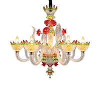 Lustre en verre soufflé artisanal floral de luxe avec structure métallique, luminaire suspendu pour la décoration intérieure de la maison