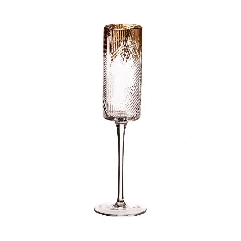 Bicchiere da champagne trasparente di nuovo design all'ingrosso in ottica, con lamina d'oro sul bordo.