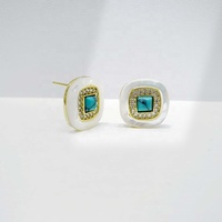 Boucles d'oreilles clous fines personnalisées en argent 925 plaqué or, avec pierre précieuse ronde, émail et zircon irrégulier en forme de coquille, pour femme, idéales pour les fêtes