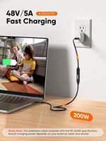 Câble d'extension USB 4 240W, charge rapide PD 48V/5A, synchronisation vidéo et données 40 Gbps, câble tressé Type-C vers C pour ordinateur portable, écran, téléphone
