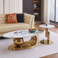 Table Basse Scandinave de Luxe Convertible en Acier Inoxydable Doré, Plateau en Pierre Frittée, Écologique, pour Salon Moderne