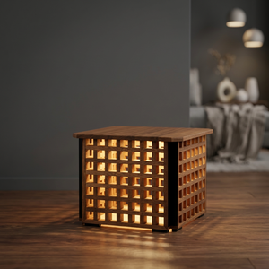 Modern Luxury Eco-Friendly Wooden Lighted <b>Side</b> <b>Table</b> Bathroom <b>Storage</b> Basket Shelf Organizer with Warm Glow - Product Image 2
