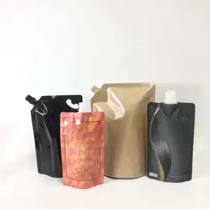 Sıcak satış özel dolum 300ml 500ml 1000ml Kraft kese emzik ile yeniden ısı mühür kağıt sıvı için emzik kese çanta Stand Up