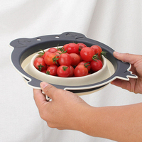 Fabrieksdirect opvouwbare handmatige siliconen vergiet fruit- en groentewasmandje schattig kikker ontwerp antiaanbaklaag ruimtebesparend keukenaccessoire