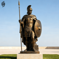 Statues de guerriers grecs antiques en bronze grandeur nature personnalisées, sculpture de soldats romains pour la décoration de place publique en extérieur