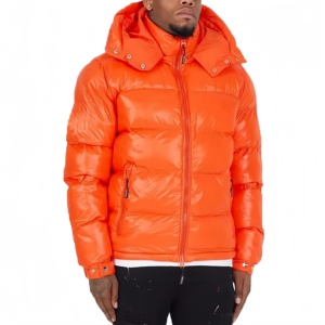 Vestes d'hiver pour hommes style High Street, couleur orange, veste matelassée à capuche, imperméable, polyester avec poches, vêtements du Pakistan - Product Image 1