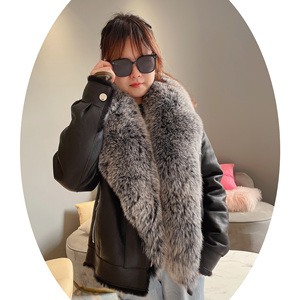 Janefur popolare giacca di pelliccia di pelle di lusso per moto da donna inverno <span class=keywords><strong>cappotto</strong></span> a doppia faccia in pelle di pecora fresca nera <span class=keywords><strong>con</strong></span> finiture in pelliccia grande - Product Image 3