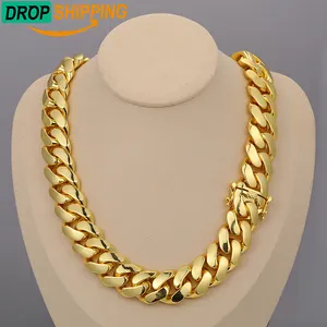 Dropshipping Cubana Heavy Mens 20mm 18K Plated Cuban Link Chain Luxury Miami Hip Hop Jewelry Choker Necklace