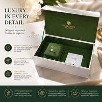 Ensemble d'emballage de bijoux de luxe, boîte cadeau en velours microfibre vert, bord doré, logo personnalisé, boîte cadeau de bijoux haut de gamme
