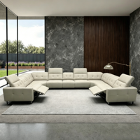 Canapé sectionnel électrique moderne en U, canapé de luxe en cuir à mouvement électrique avec appuie-tête réglable pour salon de villa