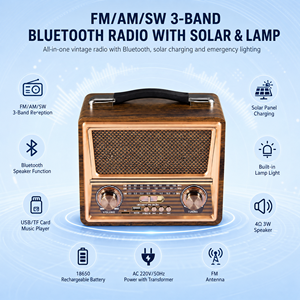 <span class=keywords><strong>Radio</strong></span> portable vintage en bois RAISENG R-2055BT, OEM d'usine, 3 bandes AM FM SW, lecteur MP3 USB TF, <span class=keywords><strong>radio</strong></span> rechargeable - Product Image 2
