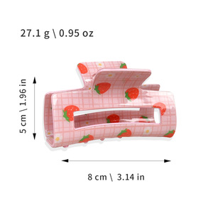 Pinzas de Pelo Rectangulares con Estampado de Frutas Dulces de Verano, Pinzas de Pelo de Plástico Huecas de 8.4 CM con Diseño de Fresa y Naranja para Mujer - Product Image 3