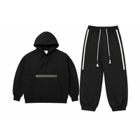 Ensemble de survêtement personnalisé pour homme, noir, avec sweat à capuche et pantalon de jogging, poches utilitaires zippées, bande latérale, en molleton de coton épais, deux pièces