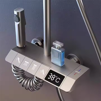 Robinet mural intelligent moderne en laiton gris anthracite avec affichage numérique de la température, monocommande eau chaude/froide, design unique à touches de piano