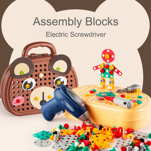Jeu de tournevis électrique créatif pour enfants, assemblage d'écrous, vis et blocs de puzzle, boîte à outils de créativité 2D/3D avec perceuse - Product Image 3
