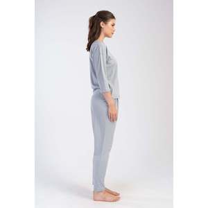 KADIN P.SUPREM O YAKA DUSUK OMUZLU 3/4KOL PILELI CEPLI PIJAMA TAKIM - สีเทา - สีเทา - Product Image 2