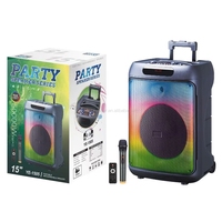 YE-1505 Speaker Karaoke LED RGB Outdoor 15 Inch dengan TWS untuk Mikrofon 5.1 Terintegrasi, Bertenaga Baterai, Kabinet Plastik