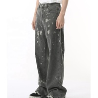 Jean en denim pour homme, coupe évasée, taille haute, délavé à l'acide, effet éclaboussures blanchies, style vintage, baggy, streetwear