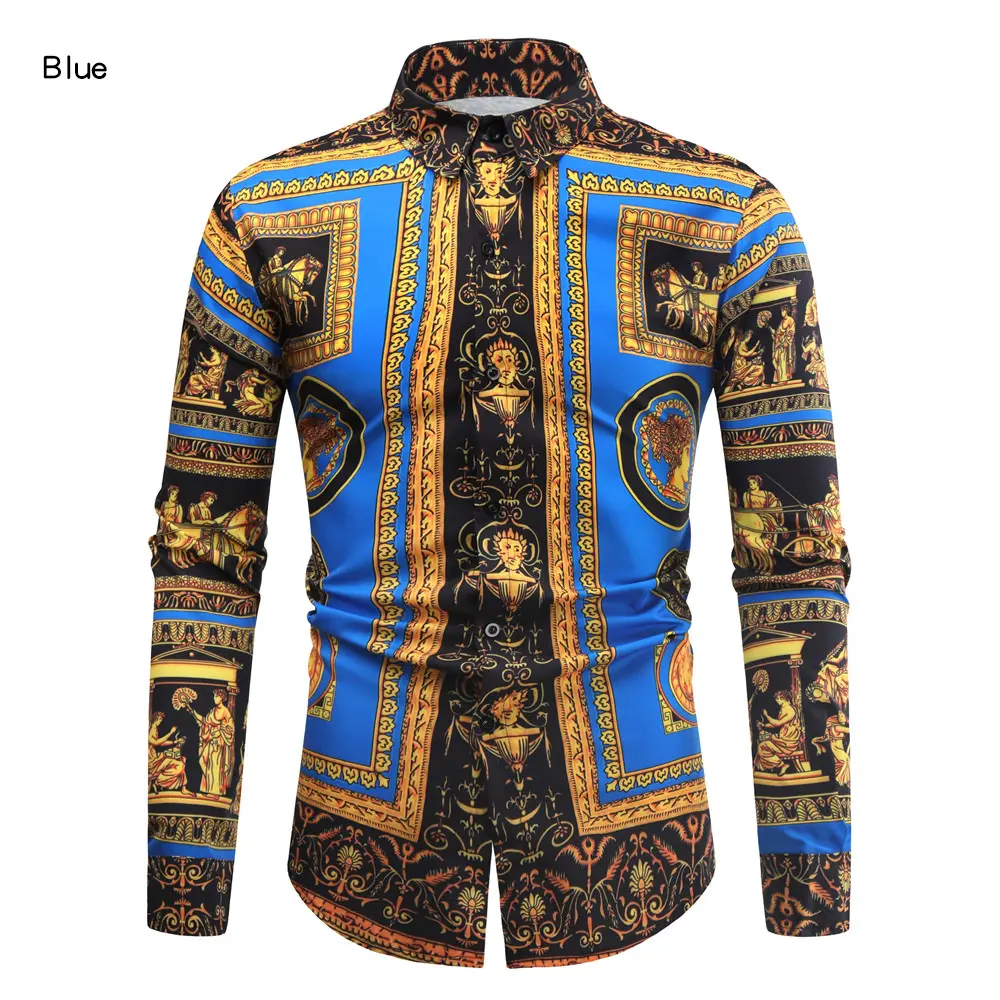 New Fashion Mens Baroque Floral Royal Shirts Luxury Brand Print Designer Dress Shirts Fancy Slim Casual Club Style