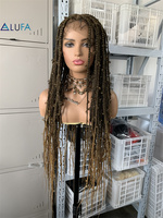 LD033 Perruque synthétique à tresses triangulaires sans nœuds, style box braid, ombrée, bouclée, sans colle, respirante, avec cheveux de bébé, en stock – Meilleure vente