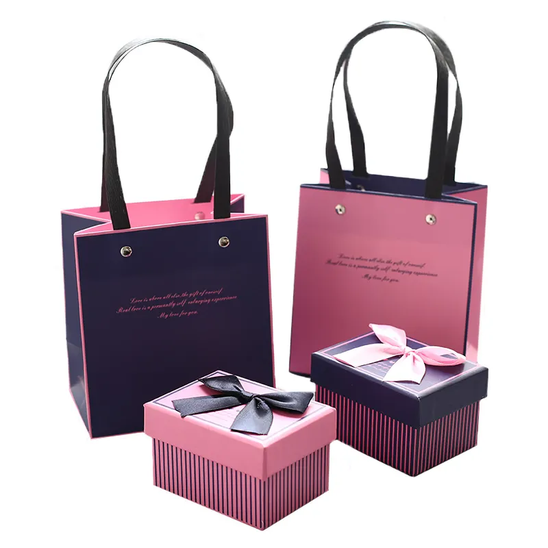 Middle paper wedding favor bags for holiday gift, wedding party favor bags with handle for guest gift, wedding box with ribbon