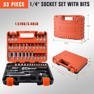 Podofo 53PCS Multifunctional Auto Repair Kit Socket Wrench Set <b>With</b> 1/4 Inch Ratcheting Wrench Plastic <b>Toolbox</b> Storage Case ODM - Product Image 6