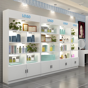 Muebles de Exhibición de Cosméticos de Lujo para <span class=keywords><strong>Tiendas</strong></span> de Belleza, Muebles de Almacenamiento de Madera Lacada con Iluminación LED Personalizada - Product Image 2