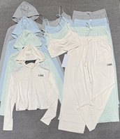Ensemble de yoga 3 pièces pour femme : veste à capuche, débardeur et pantalon – Idéal pour le fitness, l'entraînement, les loisirs ou le bureau – Gris clair/Imprimé clair