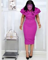 Robe de soirée élégante grande taille pour femme, rouge bordeaux, à manches courtes, avec volants, style vintage, sexy, fendue, moulante, longueur midi
