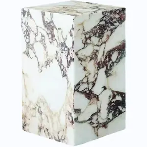 Arabescato White Marble Side Table Marble Stone Plinth Table For Living Room