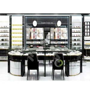 Toptan özelleştirilmiş tasarım parfüm mağaza vitrinin kozmetik kiosk alışveriş merkezi ekranı makyaj rafı