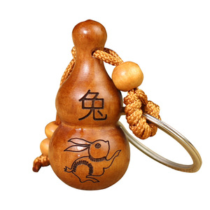 Peach Wood Gourd Rabbit <b>Keychain</b> Gravure Printing Carabiner Chinese Style Portable Gift For 2023 Year Of Rabbit - Product Image 5