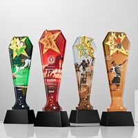 Trophée multi-sports en cristal personnalisé |   Récompense de basket-ball/football/badminton/tennis de table/pêche |   Impression couleur sur métal
