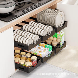 Étagère à vaisselle coulissante Najia avec plateau, rangement réglable et amovible pour armoire basse, design carré - Product Image 4