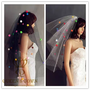 QUEENS GOWN Derniers accessoires de robe de mariée Élégance simple Voiles de mariée courts en tissu de maille - Product Image 4