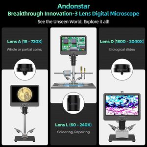 Andonstar AD249S-M Plus 101'' Digitalmikroskop 2000x 3-Linsen 2160P UHD Videoaufnahme LED-Lichtquelle für Elektronikreparatur - Product Image 2