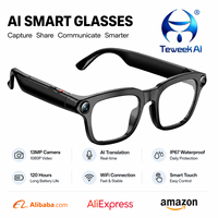 Lunettes caméra connectées personnalisées TeWeekAI 8MP 1080P avec assistant vocal, lecture de musique, transfert Wi-Fi et protection IP65