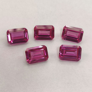 Corte Esmeralda Rosa 3 #   Corindón Sintético, Corte Octogonal Escalonado de 10x14mm, Gema Suelta para Joyería - Product Image 5