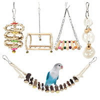 Jouet perroquet morsure balançoire en bois avec pont suspendu cloche chaîne accessoires et ustensiles de cage à oiseaux jouets d'oiseaux durables