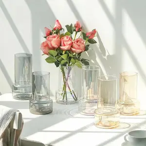 แจกันแก้วทำมือคุณภาพสูงเคลือบไอออนพร้อมของร้อนสำหรับตกแต่งบ้านแจกันดอกไม้โรงงานจีนขายส่ง