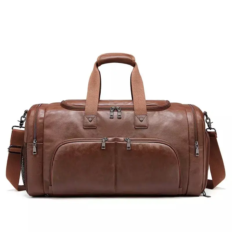 Individuelles Logo hochwertige Herren Outdoor Business Gepäcktasche wasserdichte braune Kunstleder-Reisetasche mit Schuhfach