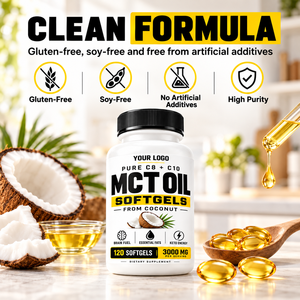 น้ำมันมะพร้าว MCT แบบซอฟต์เจล บรรจุในขวดซีล ไม่มีน้ำตาลเพิ่ม เหมาะสำหรับนักกีฬา ช่วยเพิ่มความทนทาน ดูดซึมเร็ว ผลิตตามมาตรฐาน OEM ทันสมัย - Product Image 5