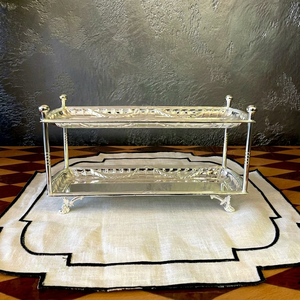 Magnifique et luxueux support à gâteau rectangulaire en argent, fait main, plateau de service à deux niveaux pour pâtisseries, décoration de fête - Product Image 1