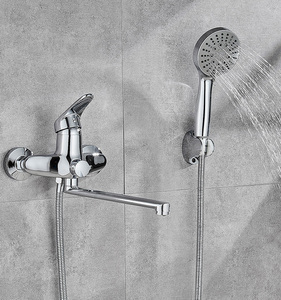 Wall Mounted Chrome <strong>Plate</strong> Brass <strong>Shower</strong> Faucet Set Long Neck Mixer Tap with Hand Held <strong>Shower</strong> Ceramic Valve Core for Bathroom - Product Image 2
