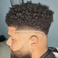 Perruques bouclées pour hommes, postiche en cheveux naturels, noir, durable, 15mm, pour les hommes de l'Amérique africaine, 100%