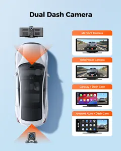 AZDOME P20 Voiture Stéréo sans Fil Apple Carplay avec 4K Dash Cam 1080P Caméra de Recul Portable Écran Tactile Navigation GPS