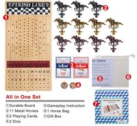 Grand jeu de course de chevaux de 23 pouces, boîte en bois pliable, jeu de course de chevaux avec 11 chevaux en métal rétro, 2 dés, 2 cartes à jouer