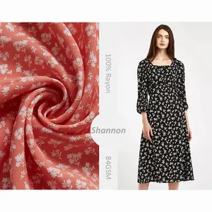 Hot selling custom printed 100% rayon viscose fabric red floral soft poplin fabric for women dress