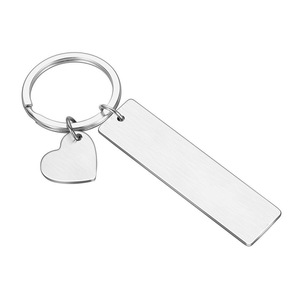 Wholesale Custom <b>Personalized</b> DIY Logo <b>Keychain</b> Black Stainless Steel Rectangle with Small Heart Pendant Stylish Love <b>Keychain</b> - Product Image 2