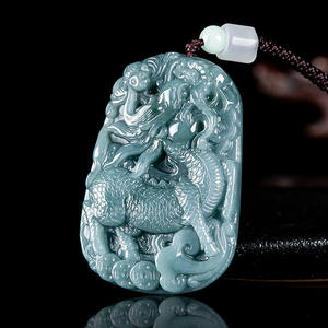 Colgante de Jadeíta Natural Azul Agua con Diseño de Kirin, Joyería para Hombre, Diseño Original, Estilo Chino, Regalo con Certificado de Tasación PX60 - Product Image 4